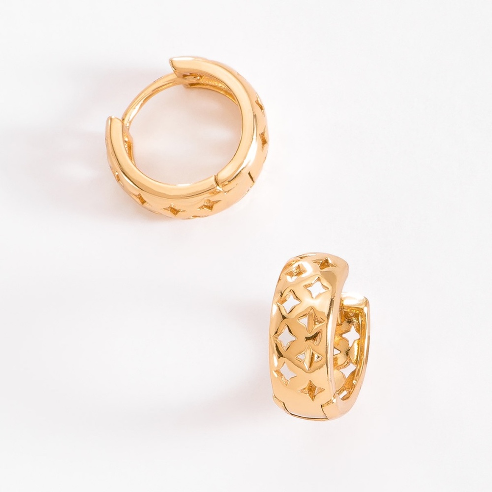 New Gold plated hoop earrings with diamond design star shapes